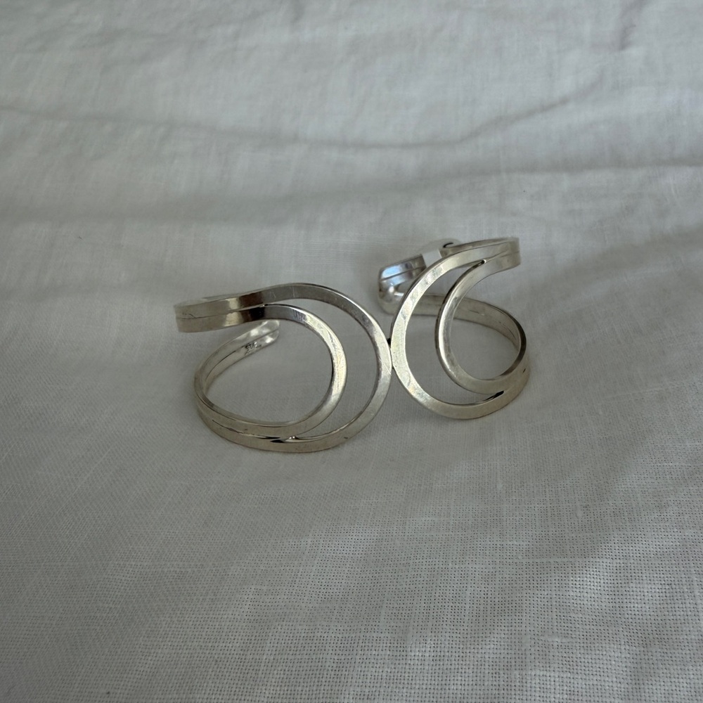 Vintage Sterling Silver Open Crescent Cuff Bracelet - Size 7”